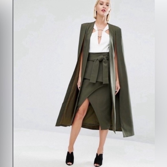 *HAODUOYI Long Olive Green Cape Blazer Jacket Cloak Size 12 New - Picture 4 of 10